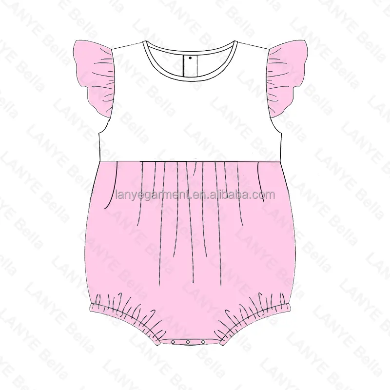 Wholesale Factory Custom Summer Kids Angel Sleeve Bubble Set Monogram Cotton Baby Girls' Rompers
