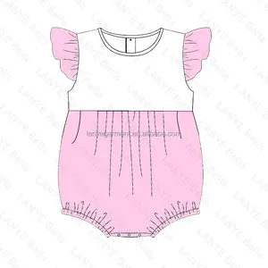 Großhandel Fabrik benutzer definierte Sommer Kinder Engel Ärmel Blase Set Monogramm Baumwolle Baby Mädchen Stram pler