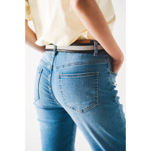 Jean droit bleu moyen déchiré - Product Image 2