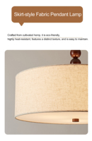 Lustre LED Tambour Moderne en Lin Bio avec Triple Orbe en Bois et Chaîne Réglable pour Grand Salon ou Salle à Manger
