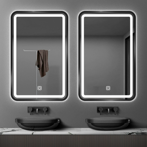 Espejo de Baño LED Rectangular Redondeado con Marco Dorado, Espejo de Vanidad de Pared con Doble Anillo Retroiluminado y Control Táctil - Product Image 1