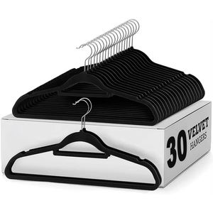 Wholesale Flocked <b>Black</b> Velvet Modern Durable Single Coat Hangers <b>Hooks</b> Rails Non Slip Multifunction Wardrobe Bathroom Clothes - Product Image 1