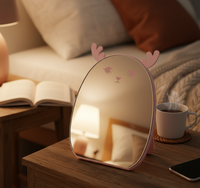 Miroir cosmétique mignon en forme de cerf de dessin animé, miroir de maquillage réglable avec couleur personnalisée exquise