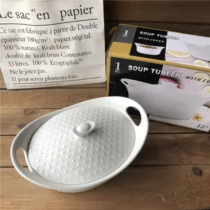 Pabrik Grosir Tureen Sup Keramik dengan Pegangan, Kualitas Baik dan Murah