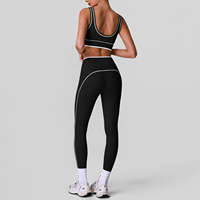 Conjunto de yoga personalizado para mujer con diseño de bloques de color, conjunto deportivo para fitness, entrenamiento, correr, con sujetador de espalda hermosa
