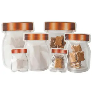 Wholesale Mason Jar Shaped Stand Up Pouch With Zipper Plastic Flat Bottom Bag for Candy Biscuit Snack Tea