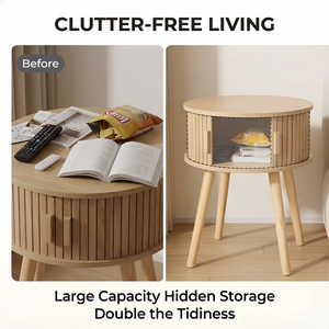 Comodino rotondo naturale Home Source Coalville con anta scorrevole, mobile in MDF e gambe in pino, tavolino moderno per camera da letto - Product Image 3