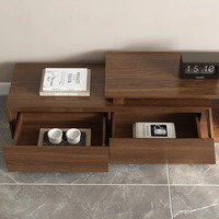 Ensemble de salon moderne en noyer de style mi-siècle, table basse rectangulaire, meuble TV extensible avec 3 tiroirs, respectueux de l'environnement
