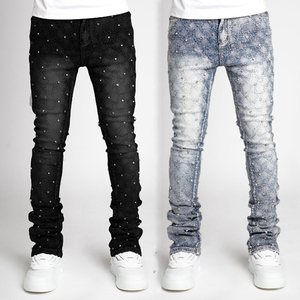 Dropshipping <b>Men</b> Slim Fit <b>Stretch</b> Denim Jeans With Diamond Studs Fashion Streetwear for <b>Men</b> - Product Image 1