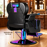 Chaise de barbier hydraulique 360 °   Fauteuil de barbier inclinable et rotatif en chrome arc-en-ciel avec appui-tête pour salon de coiffure, prix de gros