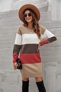 Vestidos <span class=keywords><strong>de</strong></span> invierno YiXin para mujer <span class=keywords><strong>2022</strong></span> cuello redondo Patchwork vestidos <span class=keywords><strong>de</strong></span> invierno <span class=keywords><strong>de</strong></span> punto para mujer moda suéter largo vestido ropa <span class=keywords><strong>de</strong></span> mujer - Product Image 4