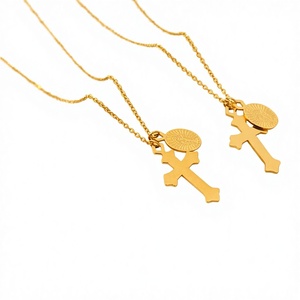 Collier pendentif <span class=keywords><strong>croix</strong></span> en acier inoxydable plaqué or rose non terni avec chaîne à maillons, bijoux tendance pour femmes - Product Image 3