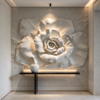 Wallpaper Mural Kustom 3D Motif Bunga Mawar Plester Putih, Wallpaper Latar Belakang TV Ruang Tamu, Dinding Fitur Lorong Mewah