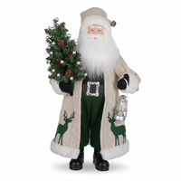 Statue de Père Noël debout de 36 pouces en lin avec motif renne, lanterne de camping en forme d'arbre aux baies perlées pour la décoration