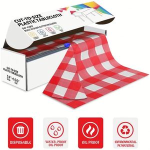 <b>Plastic</b> Disposable Tablecloths 54 Inch X 100 Feet Red Gingham <b>Plastic</b> <b>Table</b> <b>Cover</b> Roll Disposable Tablecloth with Slide Cutter - Product Image 2