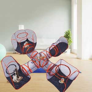 5 1 hợp chất Pet chơi nhà 4 Lều + 1 đường hầm chéo connectable Pop gấp bao vây khung thép thoáng khí nhựa khay cây - Product Image 4