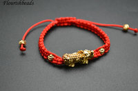 Bracelet chinois en cordon rouge avec nœud, bracelet porte-bonheur Pixu avec breloques plaquées or