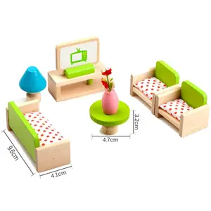 Pink small furniture wooden high and low bed children's hous early childhood education children's toy wood