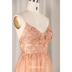 现代Aline v领无袖落地式薄纱女装迷人刺绣珠光亮片橙色水钻球 - Product Image 5