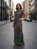 Robe longue amincissante plissée avec ceinture et foulard pour femme, collection été 2026, vente chaude du fabricant d'origine