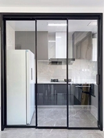 Porte pliante panoramique minimaliste en aluminium noir avec moustiquaire invisible, porte intérieure en verre pour patio, appartement et véranda