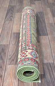 Tapis en laine kazak vert Design géométrique noué à la main doux pour la prière pique-nique adolescent salon personnalisable Puzzle Rectangle couloir - Product Image 5