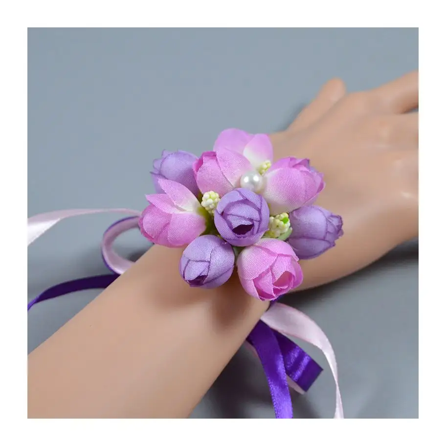 Wholesale Artificial Wedding Decoration Corsage Red Rose Bracelet Corsage Wedding Accessories Bridesmaid Wrist Flower