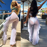 Aangepaste logo dames doorschijnende mesh ruffle broek zwembroek bikini onderdeel cover-up boardshorts en zwemshorts dropshipping