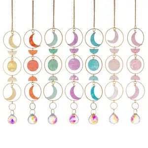 Crystal Wind Chimes Sun Catchers Hanging Pendant Light Catching Seven Color Natural Shells Wind Chime Home and Garden Decoration