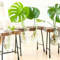 Vente en Gros Vase en Cristal Art Déco Design de Fleur Amusant avec Support en Bois Terrarium Debout pour Maison Mariage Table Hydroponique