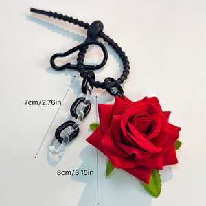 Porte-clés pendentif en alliage avec breloque rose et motif rose rouge pour femme, cadeau du Nouvel An - Product Image 5