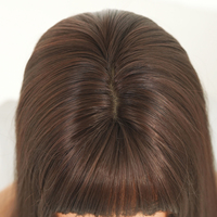 Peluca de Cabello Sintético Liso de 20 Pulgadas, Color Marrón Oscuro con Reflejos Rubios, Cabello Mediano Liso con Flequillo Grueso, Resistente al Calor