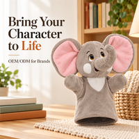 Marionnette éléphant brodée en peluche douce avec doublure en maille pour anniversaire et jeux d'imitation - Jouet d'interaction parent-enfant