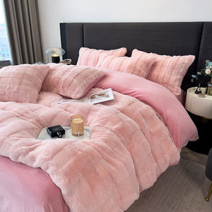 Thickened American Modern Velvet Jacquard Plush Warm 4-Piece Duvet Cover Set Plaid <strong>Bedding</strong> for Home Winter Use - Product Image 2