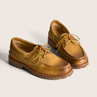 Mocassins bateau Wallabee pour hommes en cuir véritable nubuck marron, faits main, style rétro, semelle épaisse, décontractés, style Old Money