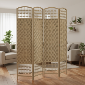Divisor de Habitaciones de 4 Paneles, Biombo Plegable de Fibra Tejida de 5.6 Pies, Diseño Moderno y Natural - Product Image 2