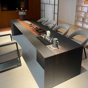 Modern Chinese Style Solid Wood Tea <b>Table</b> Rectangle Conference <b>Table</b> With Induction Cooker Support Durable Mortise And Tenon - Product Image 1