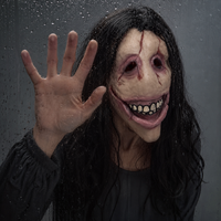 Masque intégral en latex femme souriante effrayante avec cheveux longs – Drôle et amusant pour Halloween, Pâques, cosplay, mascarade et fêtes à thème