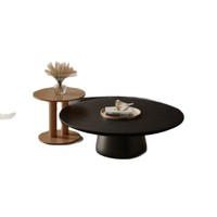 Table basse ronde moderne et simple DISHI, meubles de salon, hôtel, villa, plateau en bois, ensemble de tables basses avec cadre en métal pour la maison, salle à manger