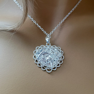Collana con ciondolo a cuore con motivo intagliato, regalo quotidiano per donna, che ti amerò sempre. - Product Image 3