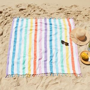 Striped Outdoor Beach Blanket with Tassels, Extra <b>Large</b> Sand Free Picnic <b>Mat</b>, Versatile Quick Dry Throw for Pool & Park - Product Image 1