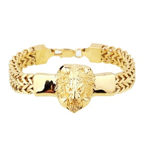 2021 The Hottest Double Chain Lion Head 18k Gold Stainless Steel heavy Chunky franco chain Cuban Link Resin Men Bracelet