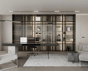 خزانة كتب فاخرة بتصميم كومبو بنسيج أبيض وخشب - Product Image 3