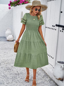 Robe de soirée grande taille - Robe de soirée asymétrique à volants pour femme : <span class=keywords><strong>Maxi</strong></span> plissée taille empire pour l'été - Product Image 5