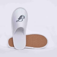 Chaussons jetables pour hôtels et maisons, 100% coton gaufré, bout fermé, semelle en liège écologique, logo personnalisé, vente en gros