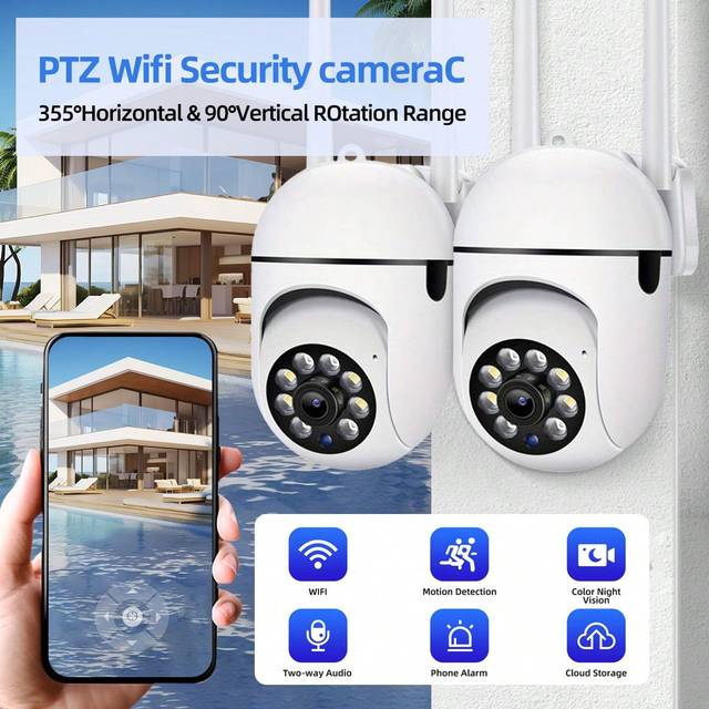 1080P WiFi PTZ Dome Camera CMOS Sensor 360 Panorama Two-Way Audio Night Vision Motion Detection Memory Card Cloud IP66 H.265