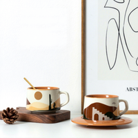 Ensemble de soucoupe de tasse à café en céramique jetable moderne avec motif de dessin animé 220ml Design Sense Niche