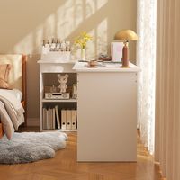 Bureau d'ordinateur en forme de L de style chinois avec rangement bibliothèque, bureau d'étude détachable pour une ou deux personnes