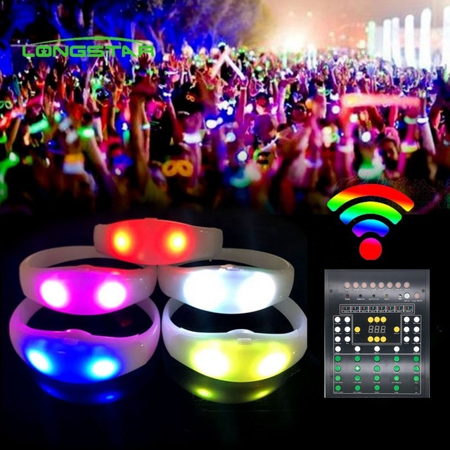 Longstargift Multi Mode Steady Flashing Fading Chasing Group Control Wireless Remote Stadium Festival Show LED Light Bracelet