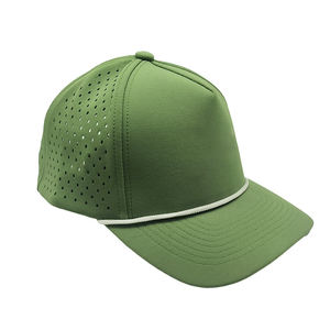 녹색 사용자 정의 고무 패치 Gorras 하드 탑 방수 야구 모자 로프 천공 레이저 컷 구멍 스포츠 성능 모자 - Product Image 1